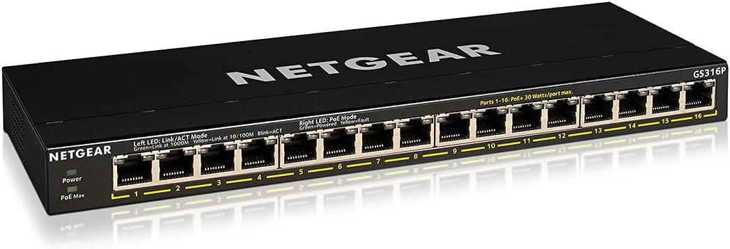 image:imageNETGEAR 16Port PoE Gigabit Ethernet Unmanaged Essentials Switch GS316P with 16 x PoE 115W Desktop or Wall MountUnmanaged