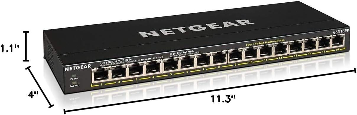 image:imageNETGEAR 16Port PoE Gigabit Ethernet Unmanaged Essentials Switch GS316P with 16 x PoE 115W Desktop or Wall MountUnmanaged