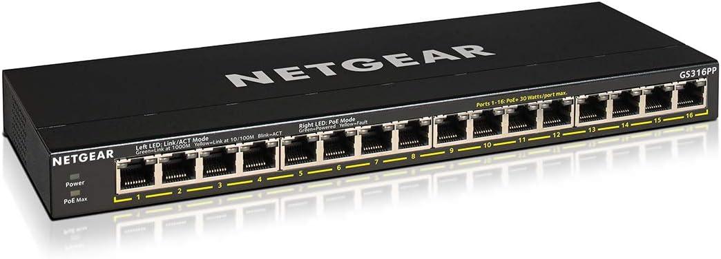 image:imageNETGEAR 16Port PoE Gigabit Ethernet Unmanaged Essentials Switch GS316P with 16 x PoE 115W Desktop or Wall MountUnmanaged