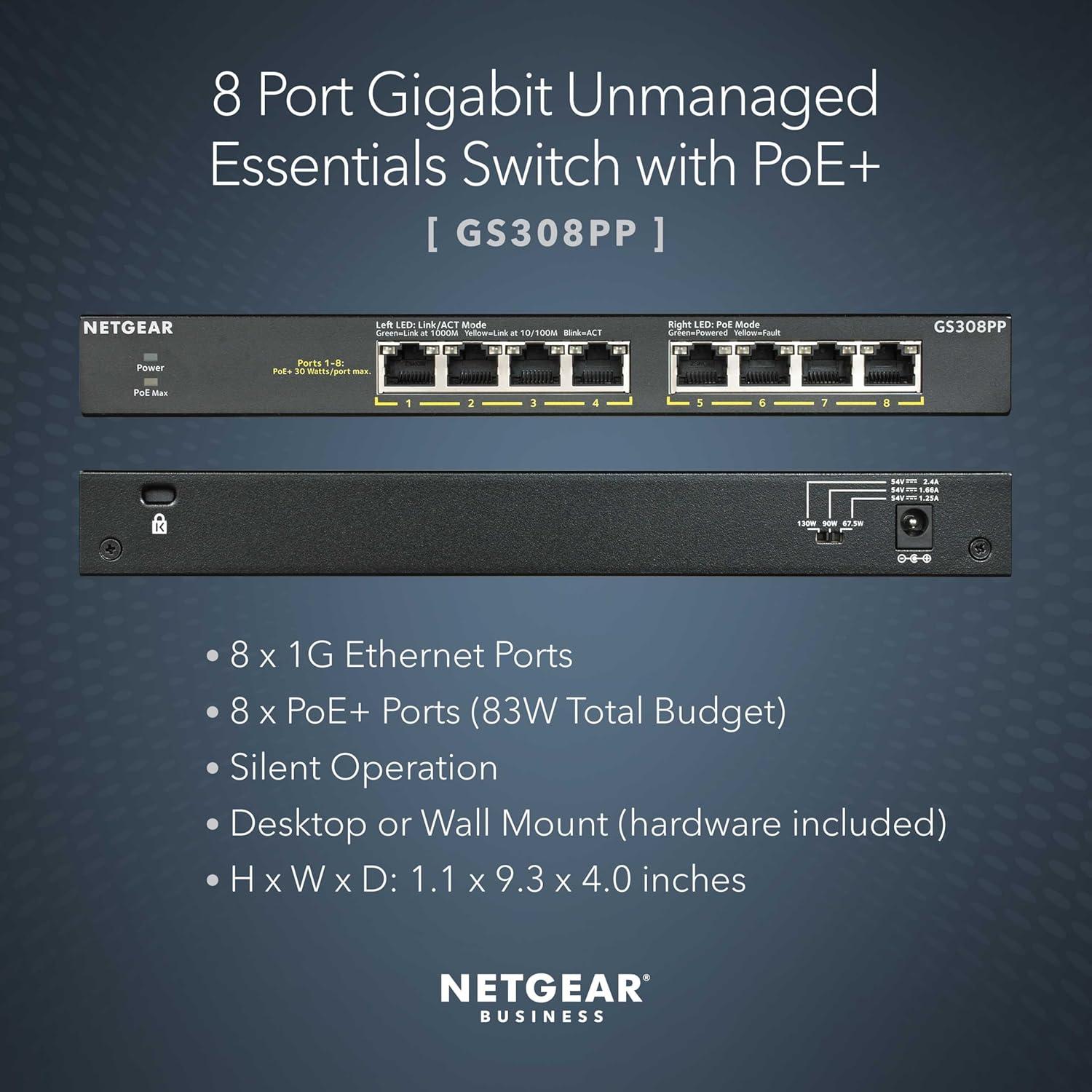 image:imageNETGEAR 16Port PoE Gigabit Ethernet Unmanaged Essentials Switch GS316P with 16 x PoE 115W Desktop or Wall MountUnmanaged