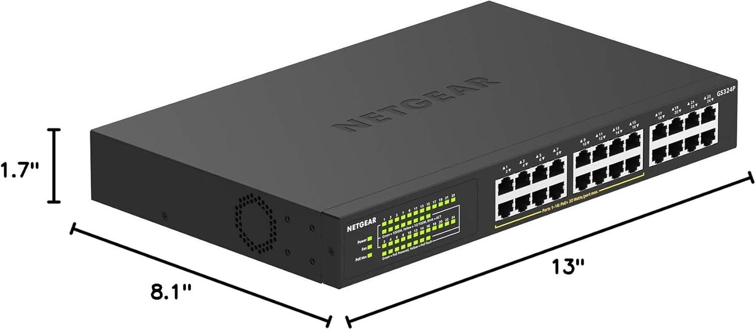 image:imageNETGEAR 16Port PoE Gigabit Ethernet Unmanaged Essentials Switch GS316P with 16 x PoE 115W Desktop or Wall MountUnmanaged