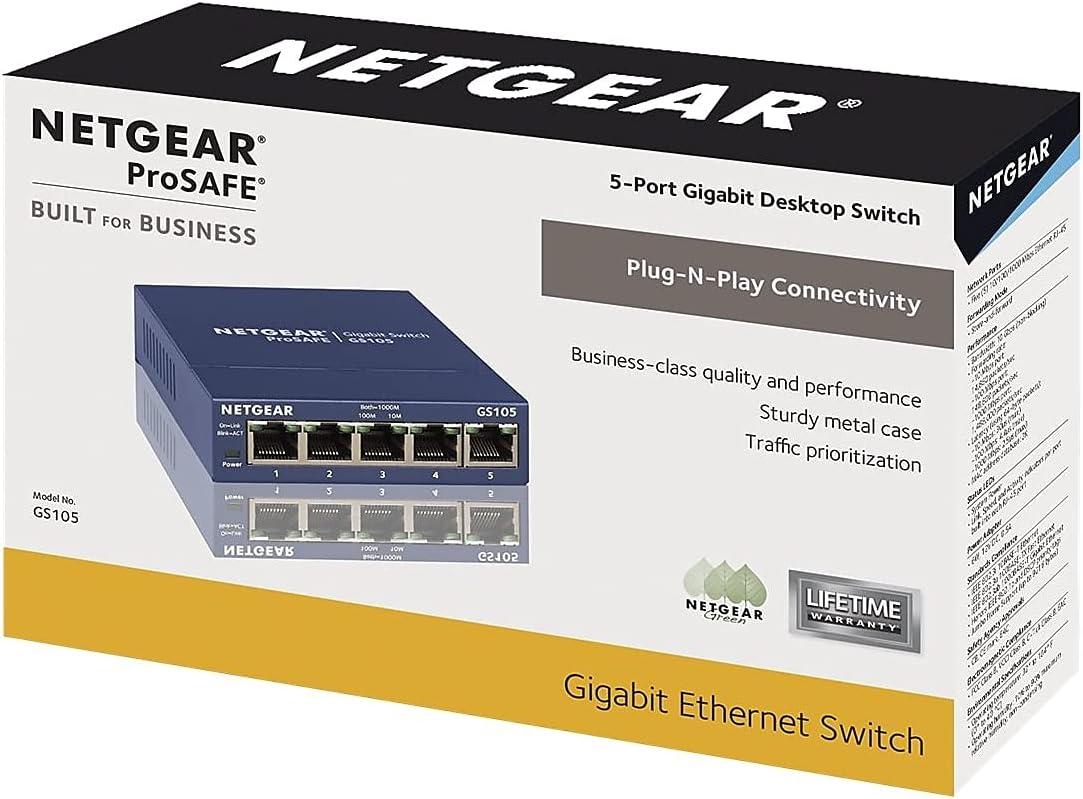 image:imageNETGEAR 5Port Gigabit Ethernet Unmanaged Switch GS105NA Desktop or Wall Mount and Limited Lifetime Protection5Port