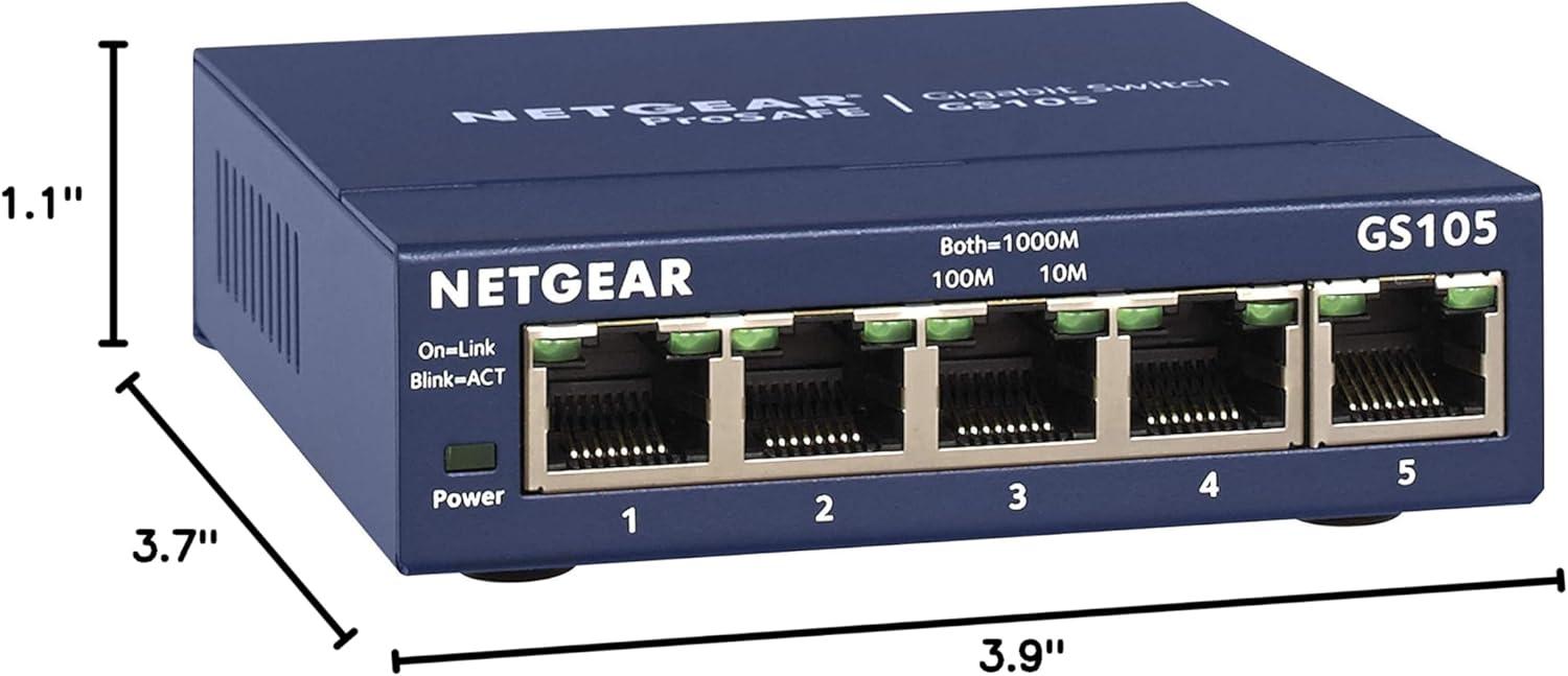 image:imageNETGEAR 5Port Gigabit Ethernet Unmanaged Switch GS105NA Desktop or Wall Mount and Limited Lifetime Protection5Port