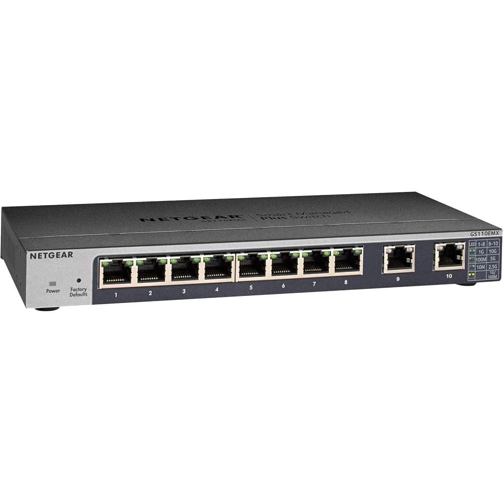 image:imageNETGEAR 10Port Gigabit10G Ethernet Plus Switch GS110EMX  Managed with 8 x 1G 2 x 10GMultigig Desktop Wall or Rackmount and Limited Lifetime ProtectionPlus