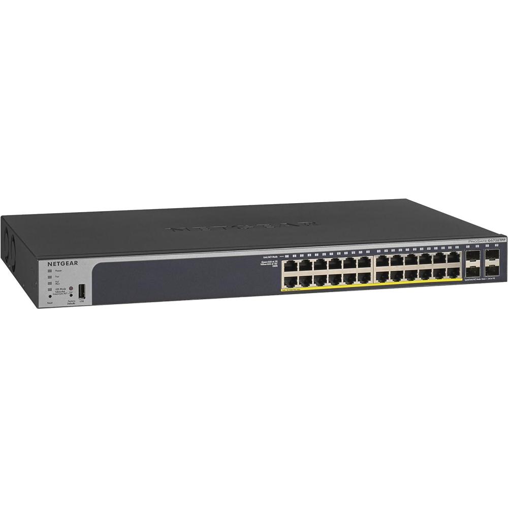 image:imageNETGEAR 28Port PoE Gigabit Ethernet Smart Switch GS728TPP  Managed Optional Insight Cloud Management 24 x PoE  380W 4 x 1G SFP Desktop or Rackmount and Limited Lifetime Protection28 port  24xPoE 384W  4xSFP