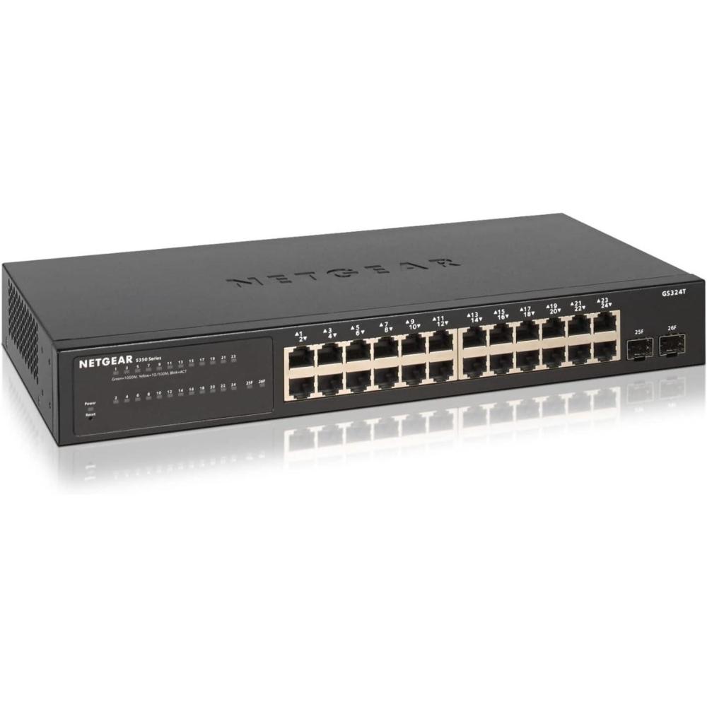 image:imageNETGEAR 8Port Gigabit Ethernet Smart Switch GS108T  Managed with 1 x PD Port Optional Insight Cloud Management Desktop or Wall Mount Silent Operation and Limited Lifetime Protection26 port  2xSFP
