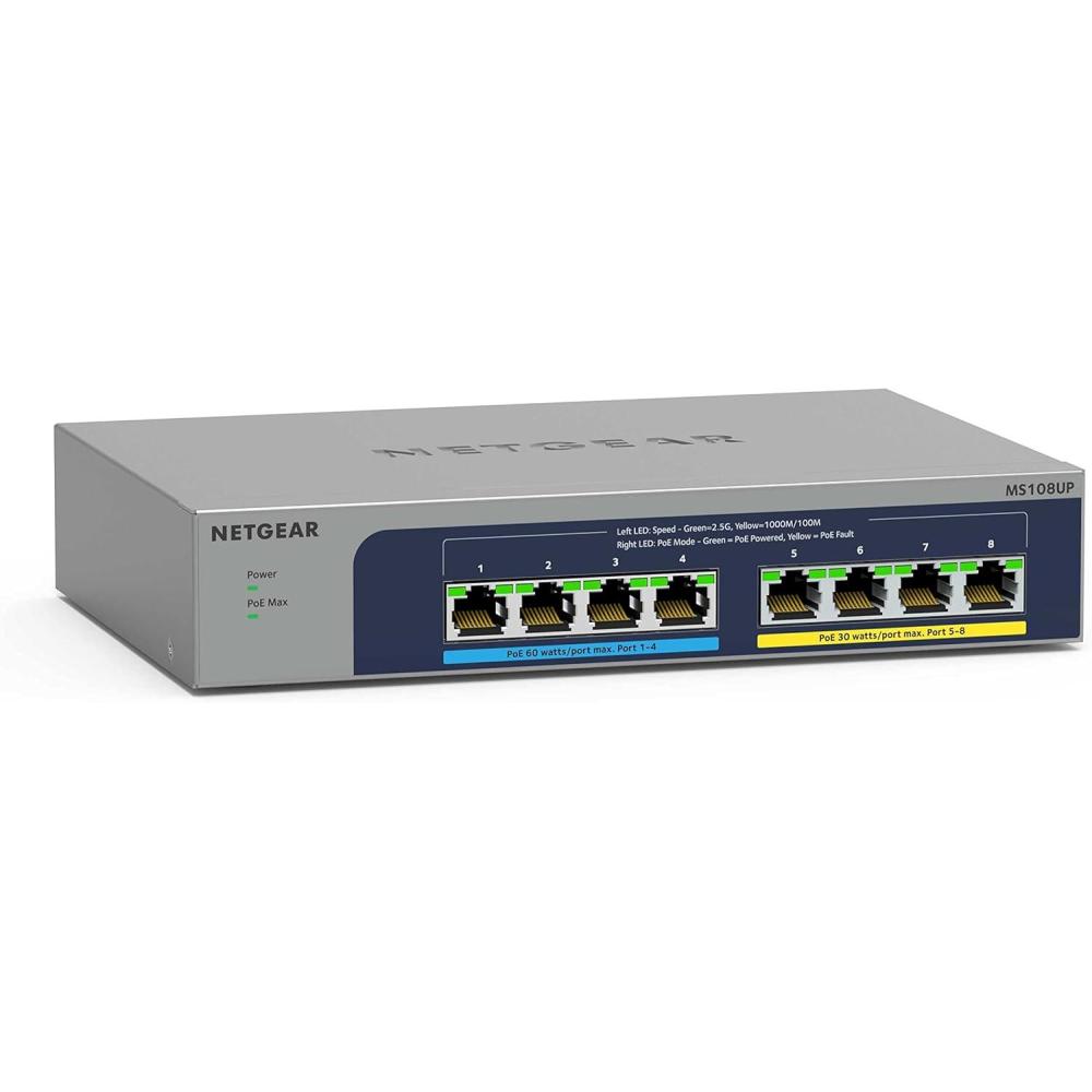 image:imageNetgear 8Port Ultra60 PoE MultiGigabit 25G Ethernet Plus Switch  8 Ports  25 Gigabit Ethernet  25GBaseT  3 Layer Supported  27050 W Power Consumption  230 W PoE Budget  Twisted Pair