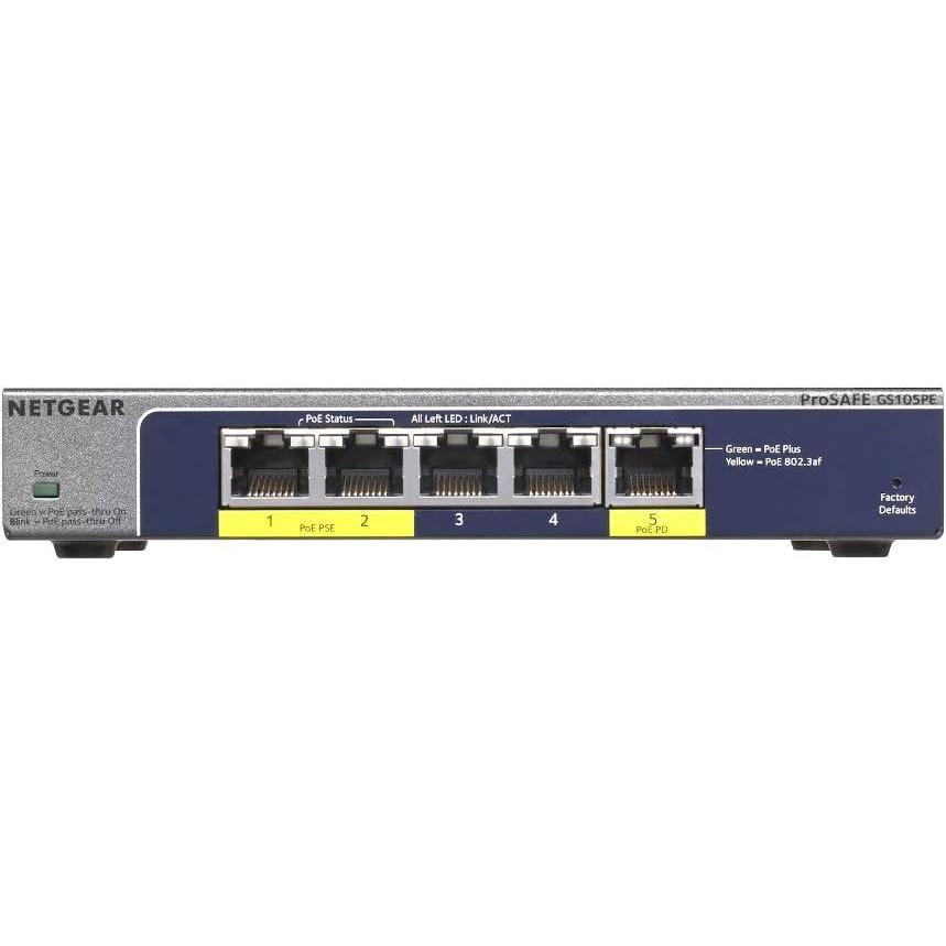 image:imageNetgear GS105PE100NAS 5PORT PROSAFE PLUS GIGABIT SWITCH POWERED BY POE AND CAN ALSO PROVIDE POE POWER