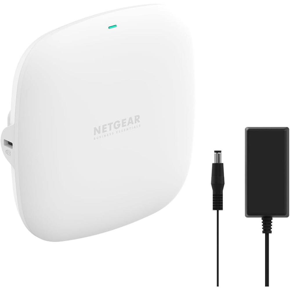 image:imageNETGEAR Wireless Access Point WAX210PA  WiFi 6 DualBand AX1800 Speed  1 x 1G Ethernet PoE Port  Up to 128 Devices  80211ax  WPA3  Compact Size  Up to 4 SSID Networks  with Power Adapter