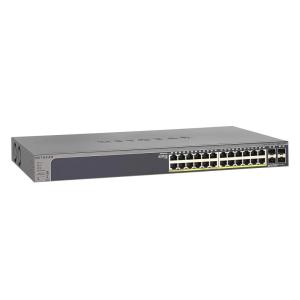 NETGEAR 26-Port Gigabit Ethernet Smart Managed Pro PoE Switch (GS724TPP) – with 24 x PoE+ @ 380W, 2 x 1G SFP, Desktop/Rackmount, (Renewed)(28 port | 24xPoE+ 190W | 4xSFP)