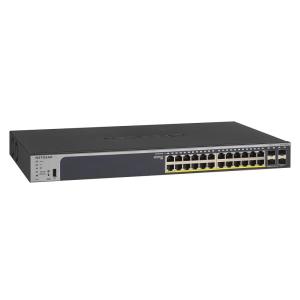 NETGEAR 26-Port Gigabit Ethernet Smart Managed Pro PoE Switch (GS724TPP) – with 24 x PoE+ @ 380W, 2 x 1G SFP, Desktop/Rackmount, (Renewed)(28 port | 24xPoE+ 384W | 4xSFP)