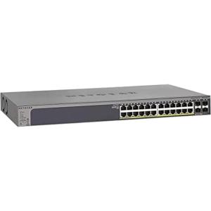 NETGEAR 28-Port Gigabit Ethernet Smart Managed Pro PoE Switch (GS728TP) – with 24 x PoE+ @ 190W, 4 x 1G SFP, Desktop/Rackmount, and ProSAFE Lifetime Protection (Renewed)(Layer 2+ Smart Pro)