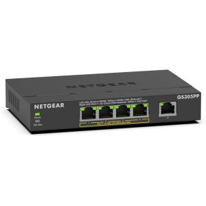 NETGEAR 5-Port Gigabit Ethernet Unmanaged PoE Switch (GS305PP) – with 4 x PoE+ @ 83W, Desktop or Wall Mount