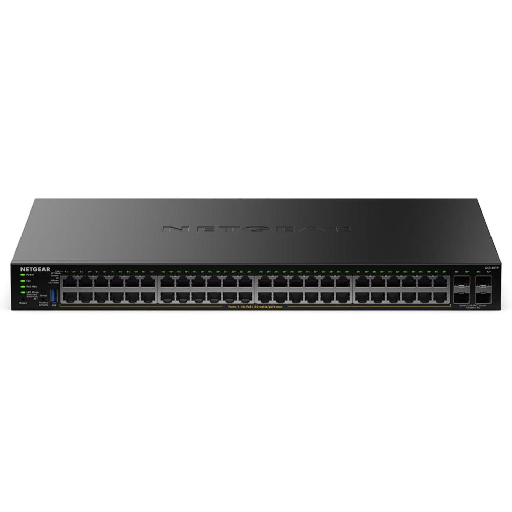 image:imageNETGEAR S350 Series 52Port Gigabit Ethernet PoE Smart Managed Essentials Switch  48 x 1G PoE  380W 4 x 1G Dedicated SFP  Desktop or Rackmount GS348TPv2