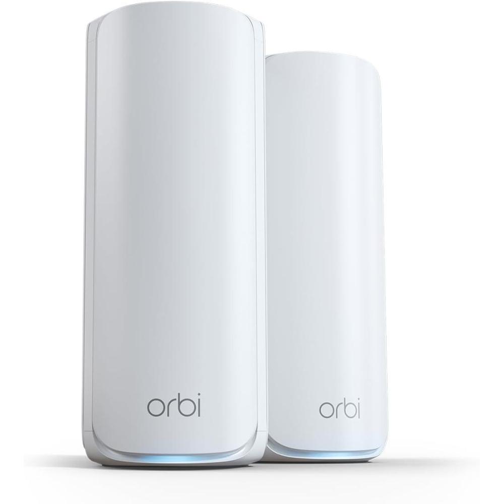 image:imageNETGEAR Orbi 770 Series TriBand WiFi 7 Mesh Network System RBE773  Router  2 Satellite Extenders Security Features Up to 11Gbps Covers up to 8000 sq ft 100 Devices 25 Gig Internet PortWiFi 7  2Pack