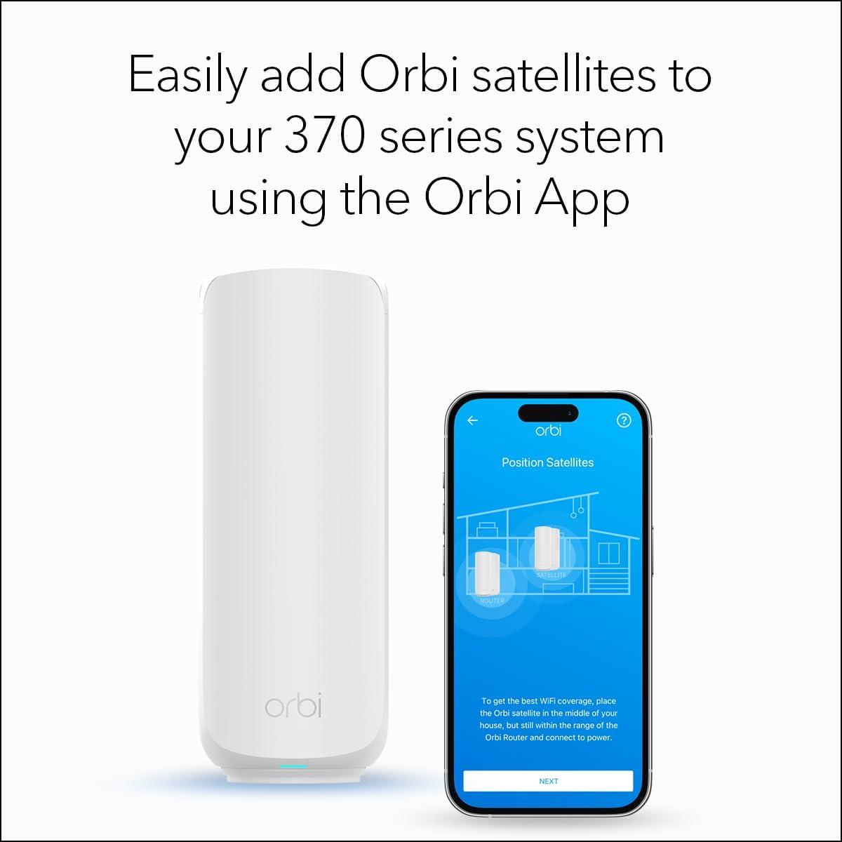 image:imageNETGEAR Orbi 370 Series DualBand WiFi 7 Mesh Network System for Home RBE373 Wireless Router 2 Extenders Security Features 5 Gbps Covers 6000 sqft 70 Devices 25GB Internet Port BE5000WiFi 7 Satellite