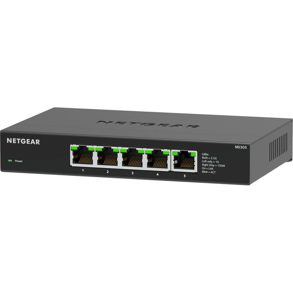 image:imageNETGEAR 5Port MultiGigabit Ethernet Easy Smart Managed Essentials Switch MS305E  Managed with 5 x 1G25G Desktop or Wall Mount and Limited 5 Year Protection5 Port  25G  Unmanaged
