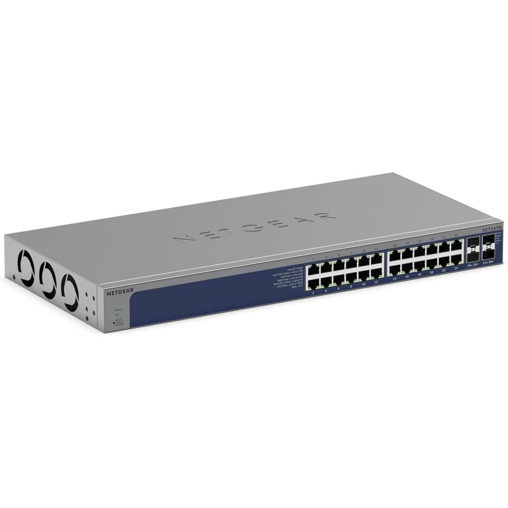 image:imageNETGEAR 28Port 10GMultiGigabit Ethernet Smart Switch XS724TM  Managed 24 x 10GMultigig Ports 4 x 10G SFP Optional Insight Management DesktopRack Mount Limited Lifetime Protection