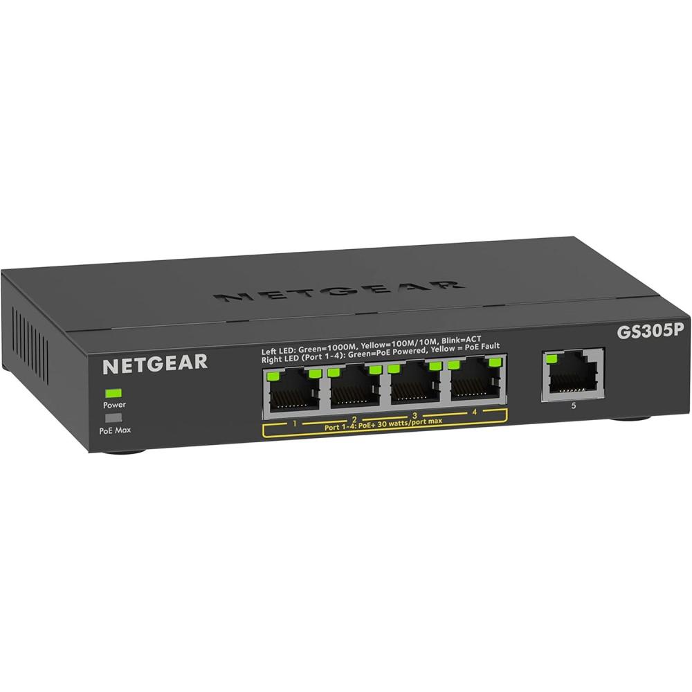 image:imageNETGEAR 5Port Gigabit Ethernet Unmanaged PoE Switch GS305P  with 4 x PoE  63W Desktop or Wall Mount Renewed