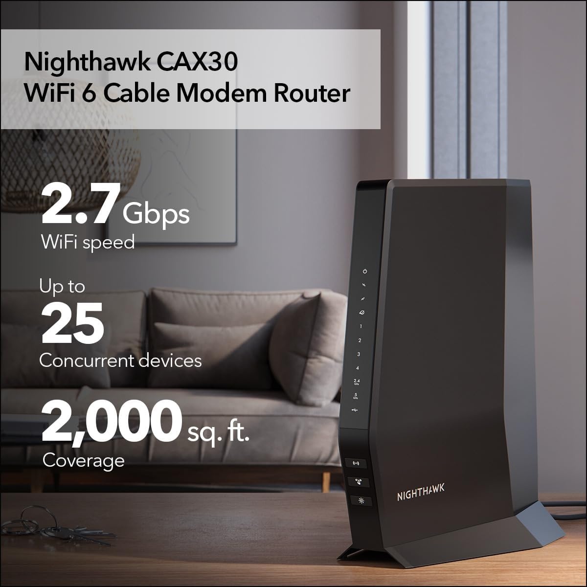 image:imageNETGEAR Nighthawk Modem Router Combo CAX30 DOCSIS 31 Cable Modem and WiFi 6 Router AX2700 27 Gbps Compatible with Xfinity Spectrum Cox and More Gigabit Wireless InternetPack of 2