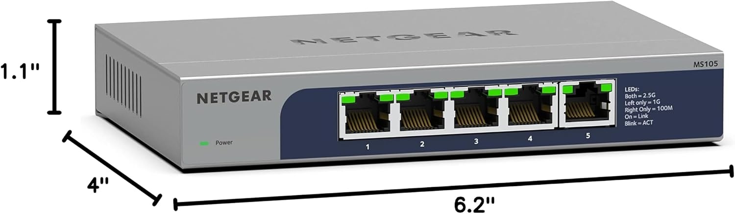 image:imageNETGEAR 5Port Gigabit Ethernet Unmanaged Switch GS105NA Desktop or Wall Mount Pack of 85 Port 25G MultiGig