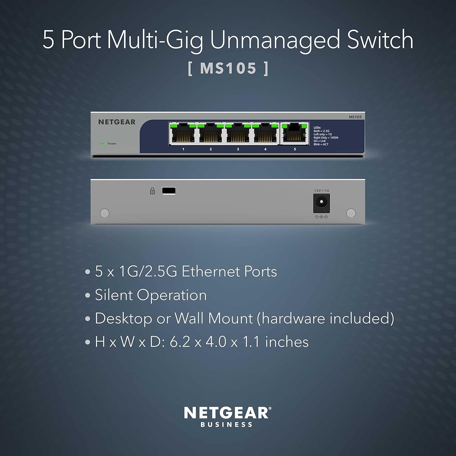 image:imageNETGEAR 5Port Gigabit Ethernet Unmanaged Switch GS105NA Desktop or Wall Mount Pack of 85 Port 25G MultiGig