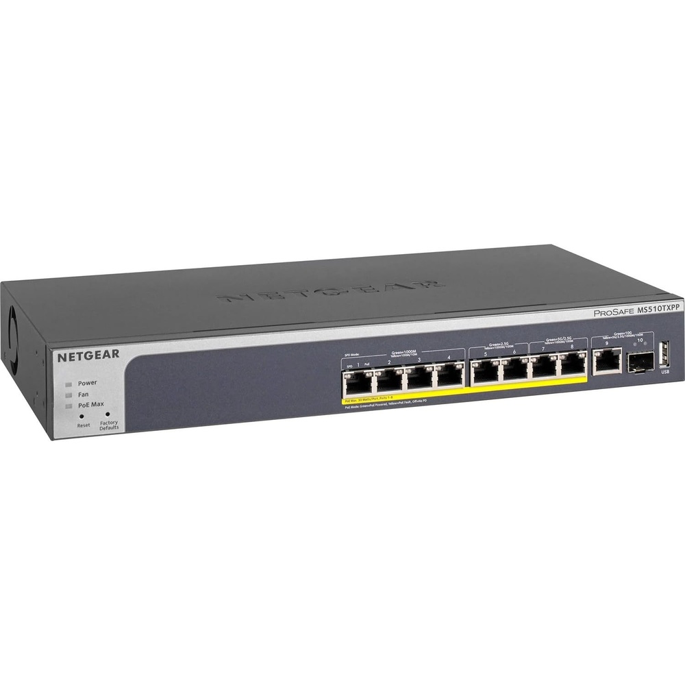 image:imageNETGEAR 10Port PoE 10G MultiGigabit Smart Switch MS510TXPP Managed with 8 x PoE 180W 1 x 10G 1 x 10G SFP Desktop or Rackmount and Limited Lifetime Protection
